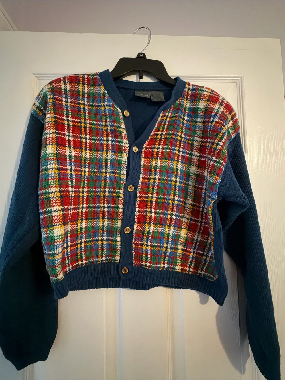 Vintage Liz Wear “French Lessons” Plaid Cardigan — Size Small